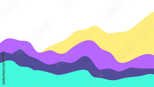 Playful fluid abstract vector backdrop. Layered aesthetic paper cut waves in sunny yellow, vivid lavender, and turquoise. Excellent for stylish art.
