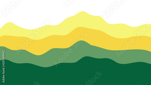 Minimalist meadow fluid topography vector. Smooth paper cut waves blending warm sun and matcha green. Ideal for cheerful UI layouts.
