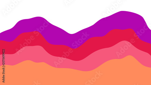 Serene aesthetic evening sky abstract illustration. Wavy curves featuring a vibrant pink, red, and orange palette. Great for creative designs.
