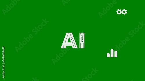 AI Training, Artificial Intelligence Training, AI Learning Process, AI Model Training, Teaching AI, Learning from Data - Minimal Flat Design Motion Graphics Clip, Green Screen, 7.5% Gray