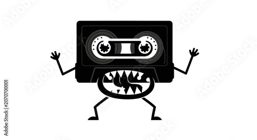 Funny Cassette Tape Character with Scary Mouth and Arms