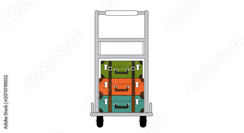 Luggage cart with stacked vintage suitcases, travel and vacation concept