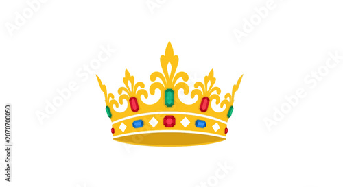 Golden Royal Crown with Jewels on White Background