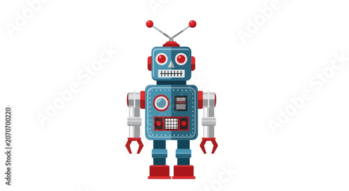 Retro Tin Toy Robot, Vintage Sci-Fi Character with Antennas