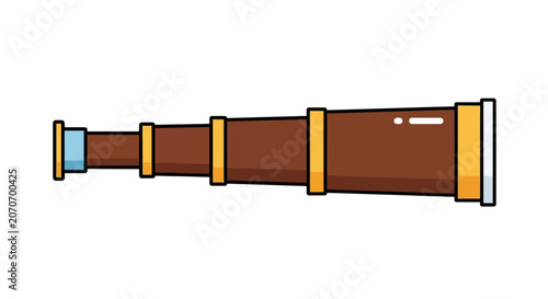 Vintage spyglass telescope illustration, antique navigational tool, isolated on white background