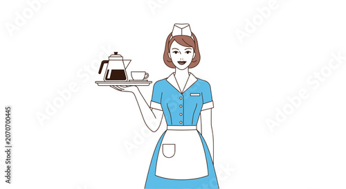 Waitress Serving Coffee on Tray, Retro Diner Style