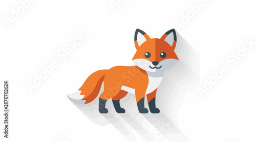 A cartoon fox with orange fur, white muzzle, and black-tipped ears stands on a white background