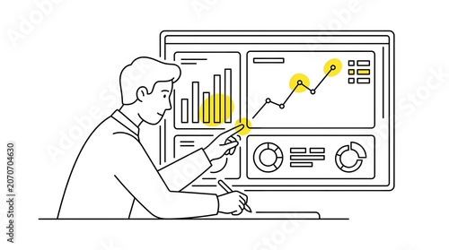 An individual is engaged in detailed analysis of intricate data visualizations presented on a computer screen
