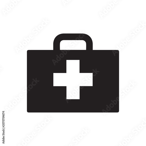 First Aid Kit Icon With White Cross On Black Silhouette Transparent Background
