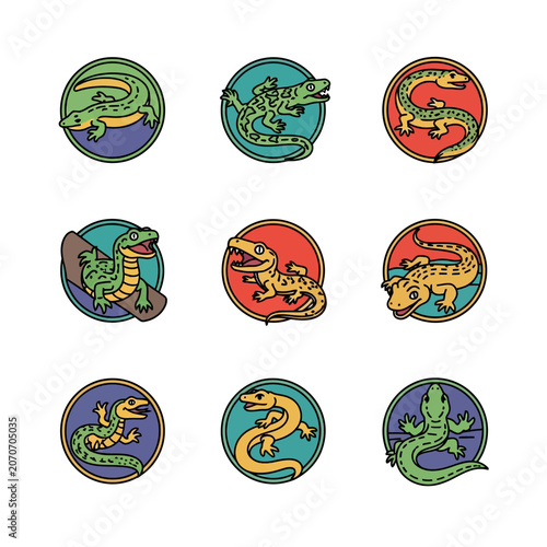 Cute Cartoon Reptiles Set: Lizards, Alligators & Crocodiles Icons
