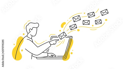 An adult individual is depicted typing and sending a digital message on a modern computer illustrating effective remote communication and professional online activity in a workspace setting