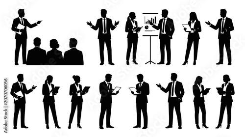 Business People Silhouettes Collection: Presentations, Meetings, and Discussions