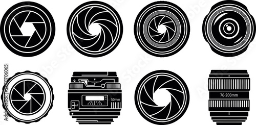 Obraz na plátne A detailed set of vector style camera lens icons featuring various aperture blad