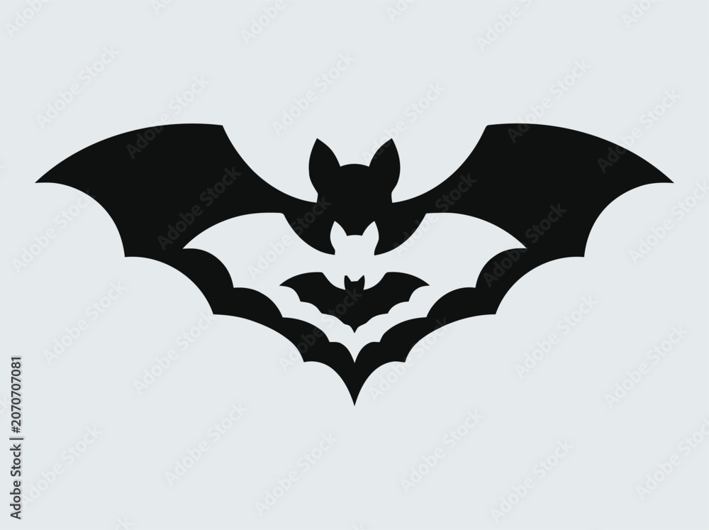 Fototapeta premium Black bat wings symbol with three bats in flight style