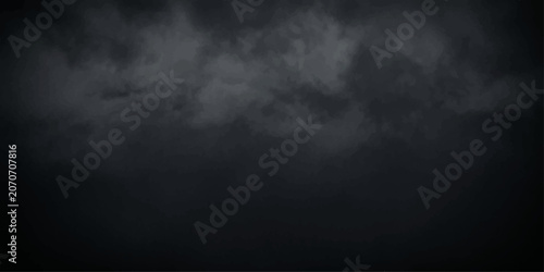 Obraz na plátne Dark Smoke Clouds on Black Background with Foggy Night Sky Texture