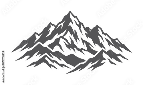 Mountain Range Silhouette Black and White Vector Illustration.