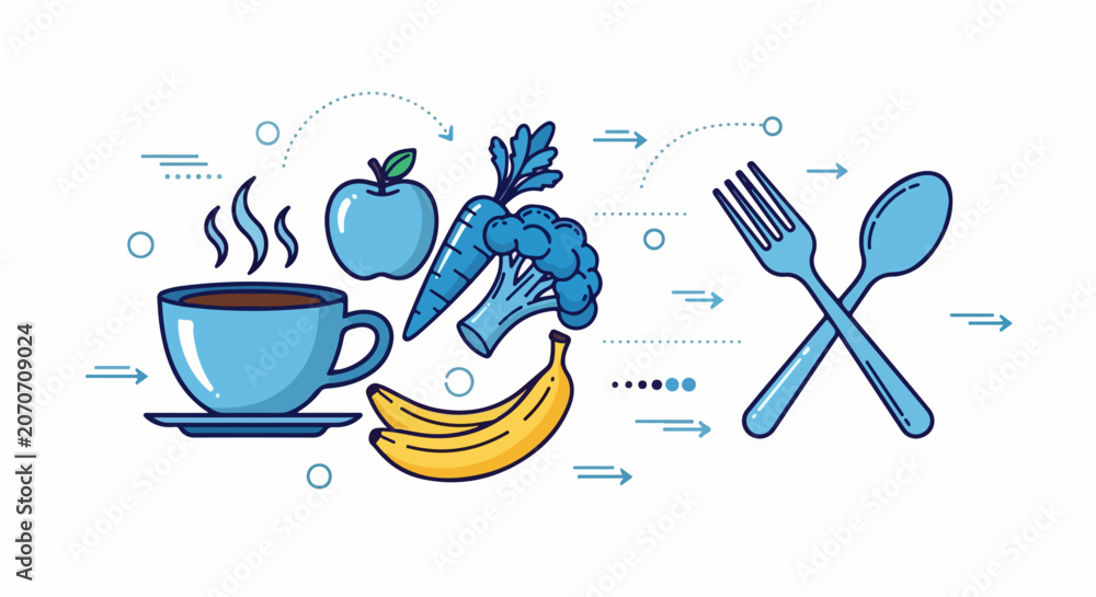 Εκτύπωση καμβά Colorful illustration of food and drink.