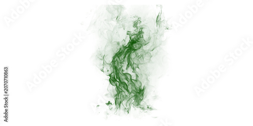 Green smoke swirling on isolated transparent background with wispy tendrils and vibrant color