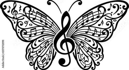 Fotografia Butterfly of Music with Treble Clef Wings
