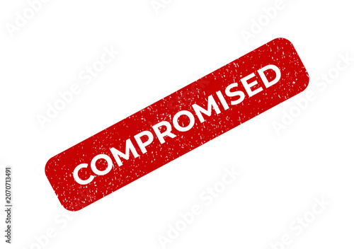Red compromised rubber stamp seal with a rough and grunge texture