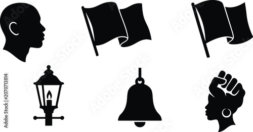 Black silhouette icons protest revolution and social justice symbols