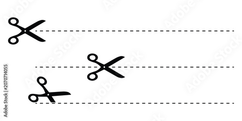 Scissors Cutting Dotted Line Icons Vector Set Isolated Black Cut Path Symbols for Coupon Packaging Label
 and Ticket Design