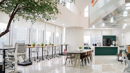 Tableau sur toile a white interior of start up office with wooden and warm mood are futuristic als
