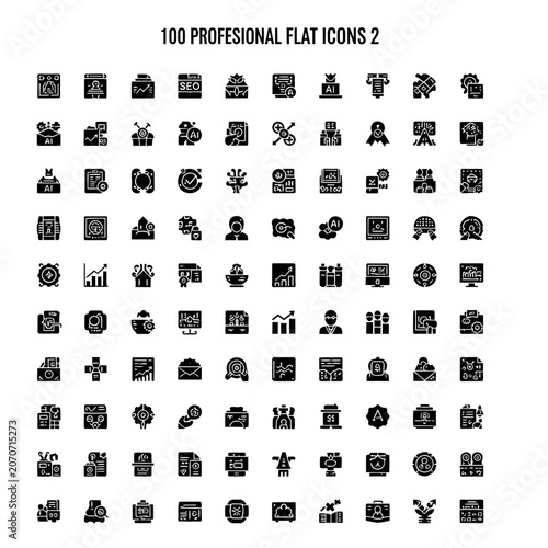 Collection of 100 professional flat icons.