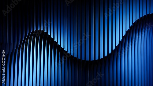Abstract blue background with vertical wave lines, 3d rendering of modern architectural wall design