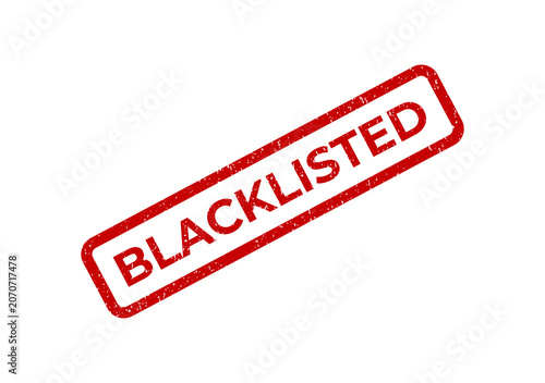 Fotografie Red rubber stamp impression with the word blacklisted on a document