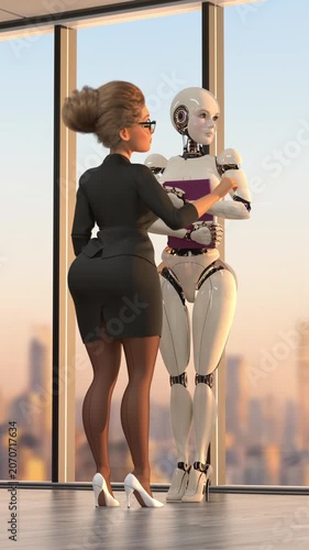 Female Robot Hired in Modern Office, Funny 3D Animation