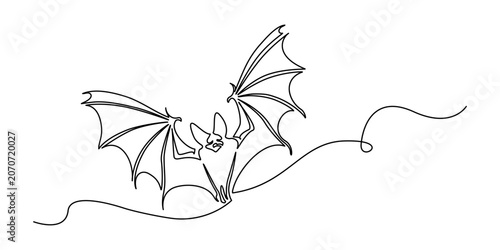 Halloween bat line drawing continues. Vector illustration
