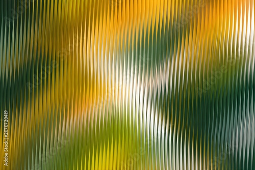 Abstract background with wavy vertical lines and a blurred green and yellow color palette, resembling a view through textured glass
