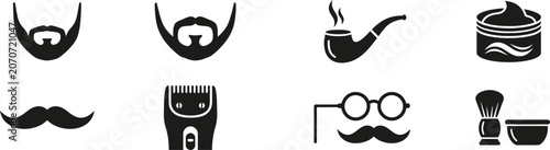Photos Barber shop icons set facial hair grooming tools and accessories