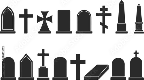 Canvas-taulu halloween gravestone and cross silhouettes collection vector illustration