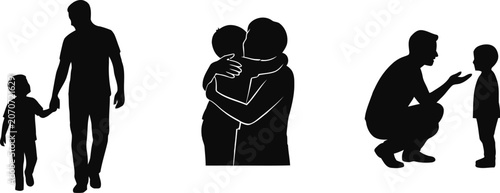 Konstfotografi Father and son silhouette set walking hugging and interaction