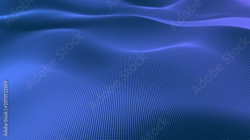 Soft blue and violet waveforms flow across a smooth gradient landscape, creating a calm futuristic atmosphere