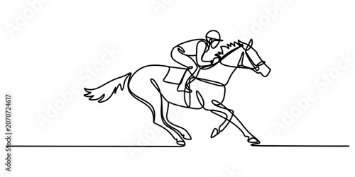 Bild auf Leinwand Continuous one line drawing of a horse racing with jockey