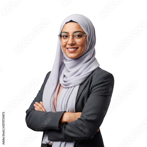 Confident professional woman with arms crossed isolated on transparent background