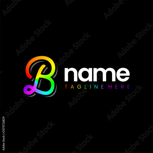 Rainbow B Script Logo Design Template Inspiration, Vector Illustration.