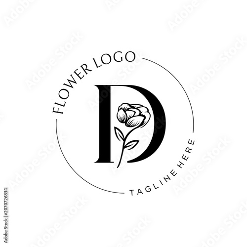 Letter D Rose Flower Logo Design Template Inspiration, Vector Illustration.