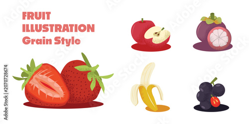 fruit illustration with grain texture set