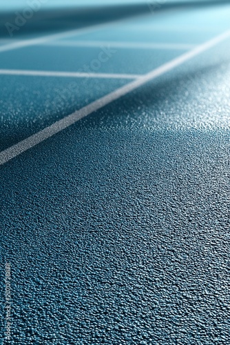 Macro view of a blue athletic track with white line texture, ideal for sports backgrounds, fitness branding and motivational concepts.