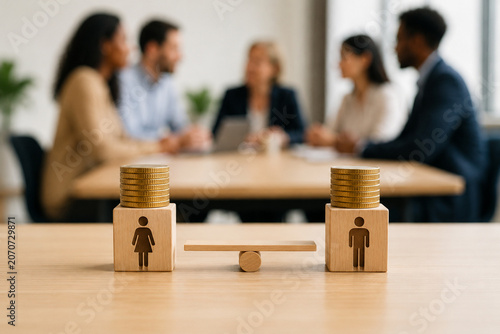 Fairness blocks and coins for equal pay concept