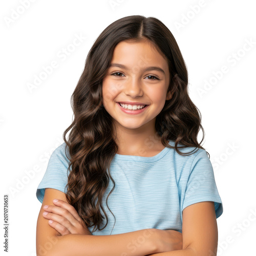 Smiling young girl with arms crossed isolated on transparent background