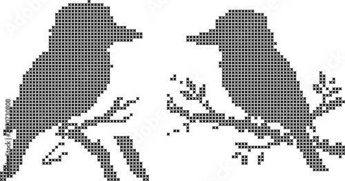 Photography Cross stitch birds on branch pattern, animal art