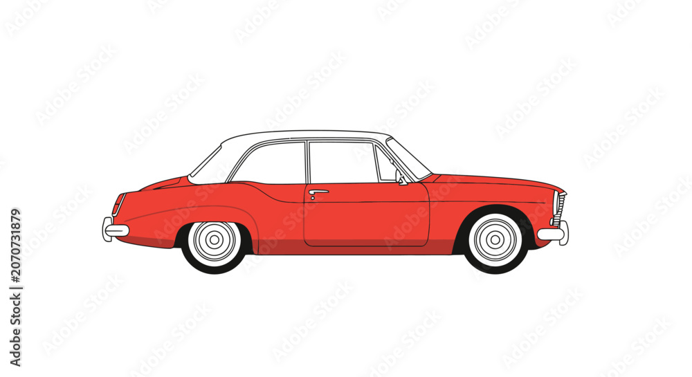 Fototapeta premium Vintage Red Car Illustration