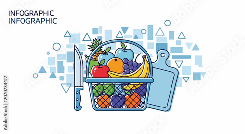 Colorful picnic basket with food.