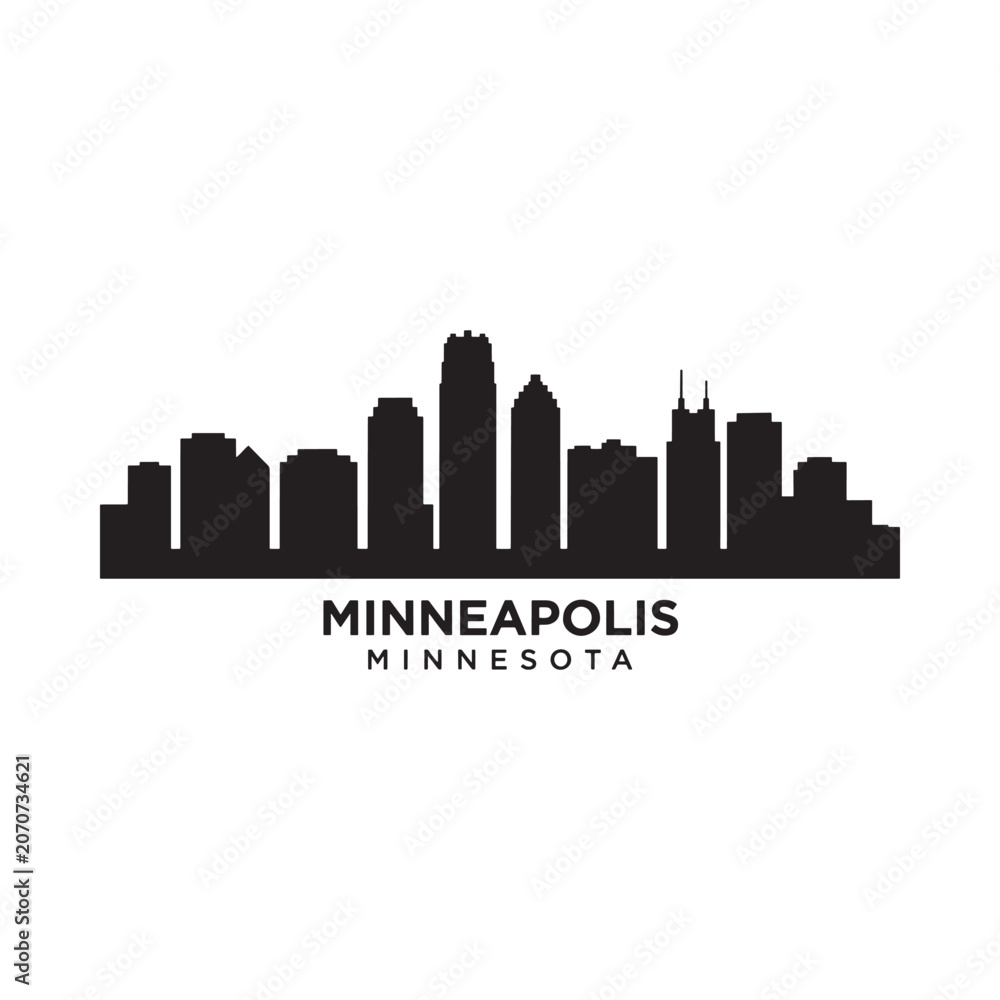 Fototapeta premium Minneapolis Skyline Silhouette Against White Background Urban Cityscape Representation