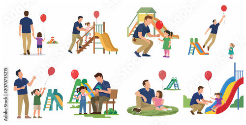 Photos Father and daughter playing at playground set vector illustration